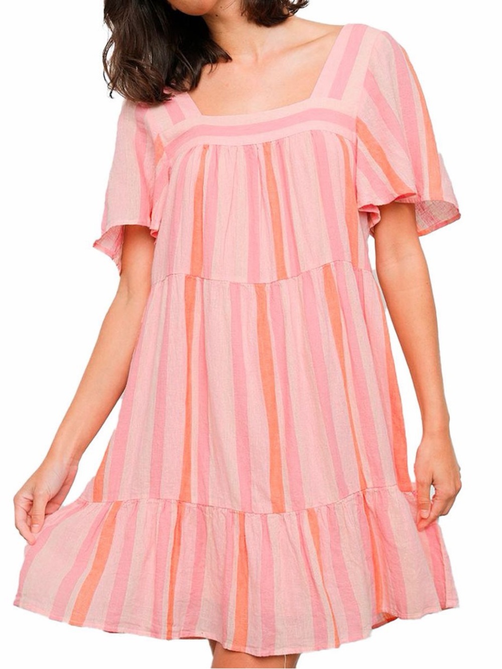 Rails Pink & Coral Striped Square-Neck Mini Dress
